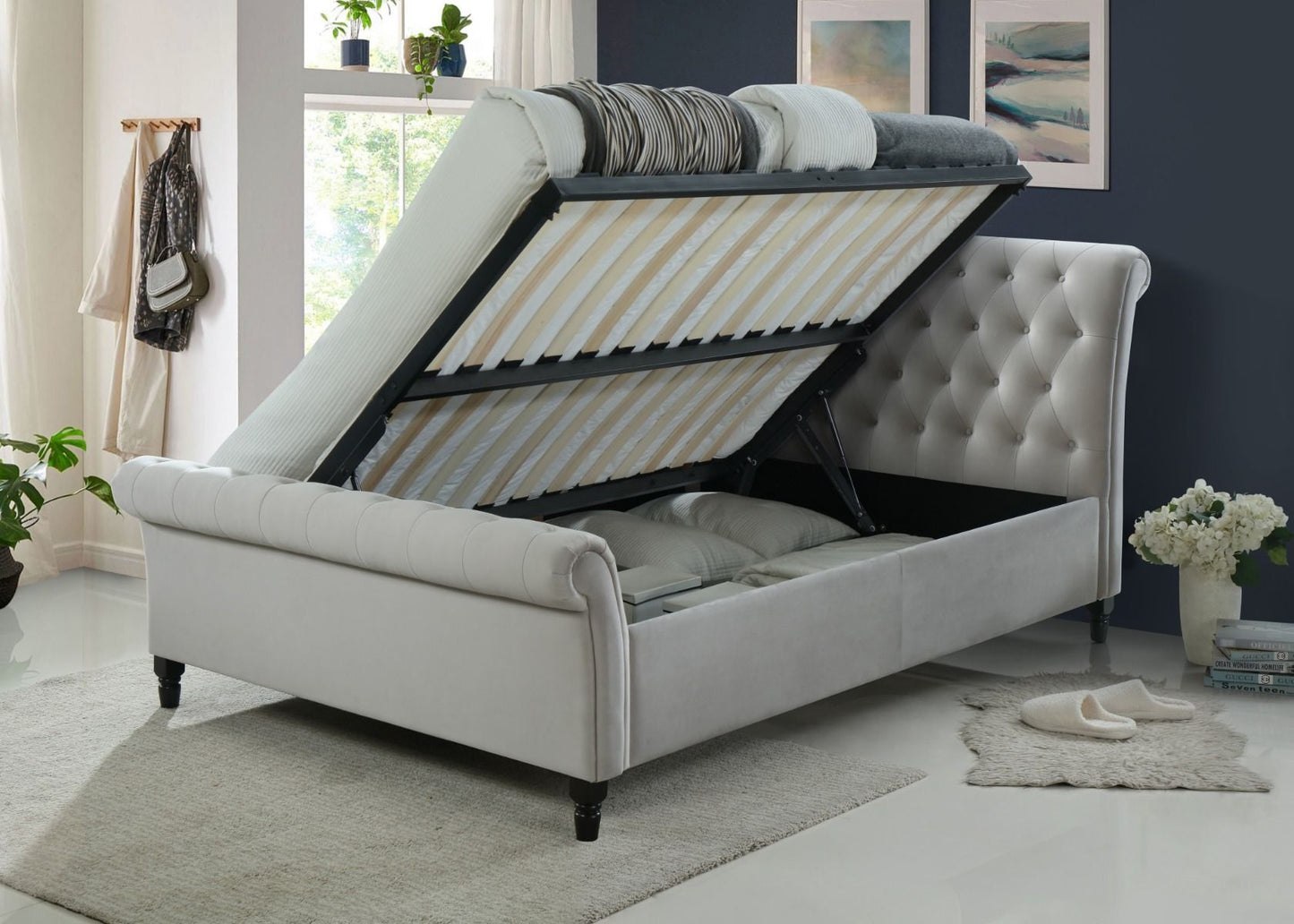 Sareer Richmond 5ft Kingsize Light Grey Side Lift Ottoman Bed Frame