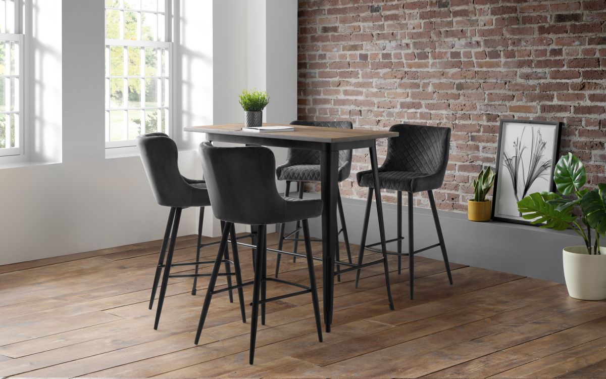 Set Of Grafton Bar Table & 4 Luxe Grey Stools