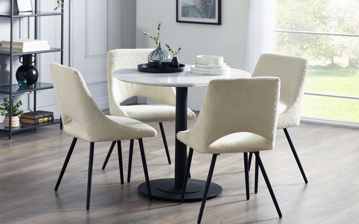 Set Of Luca Round Table & 4 Iris Ivory Chairs