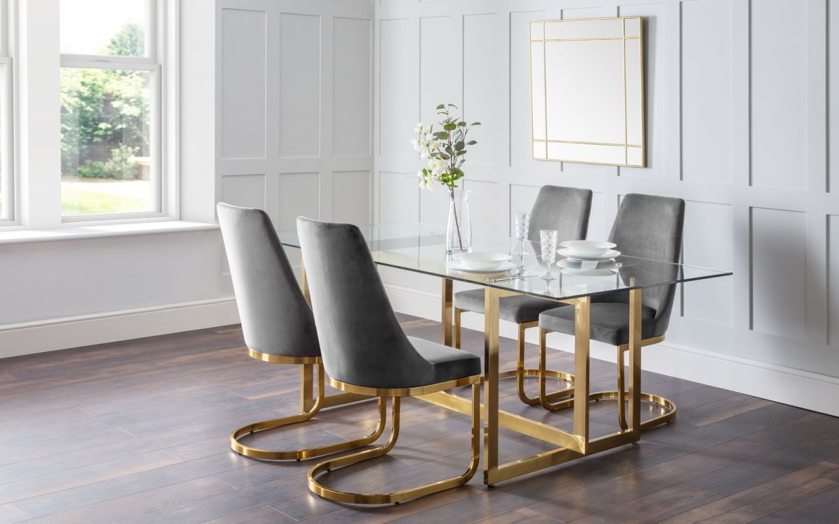 Set Of Minori Dining Table & 4 Vittoria Grey Chairs