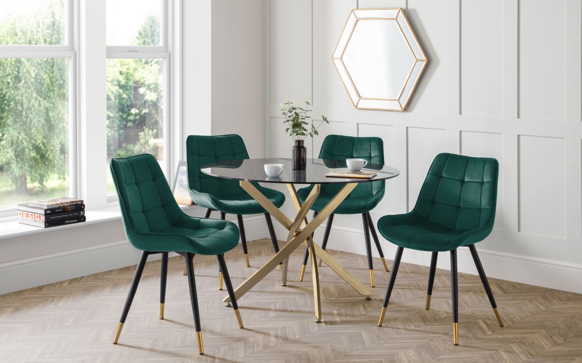 Set Of Montero Round Table & 4 Hadid Green Chairs