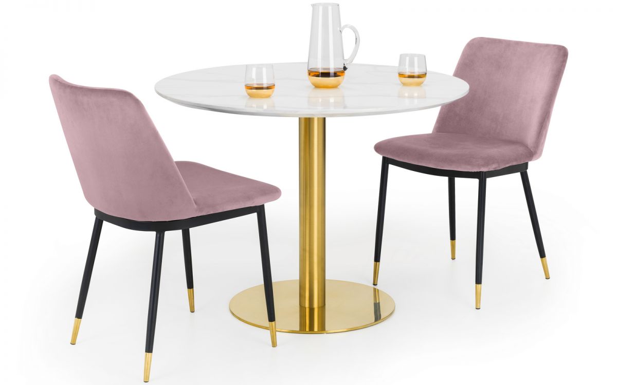 Set Of Palermo Round Table & 2 Delaunay Pink Chairs