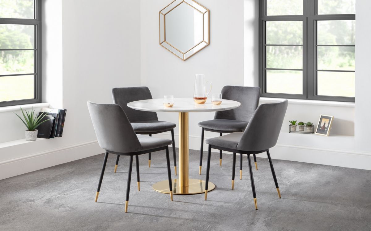 Set Of Palermo Round Table & 4 Delaunay Grey Chairs