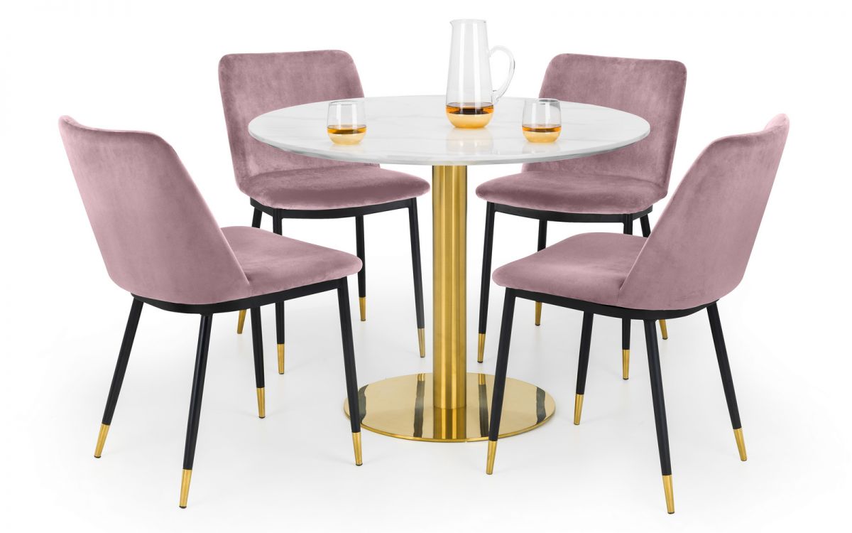 Set Of Palermo Round Table & 4 Delaunay Pink Chairs
