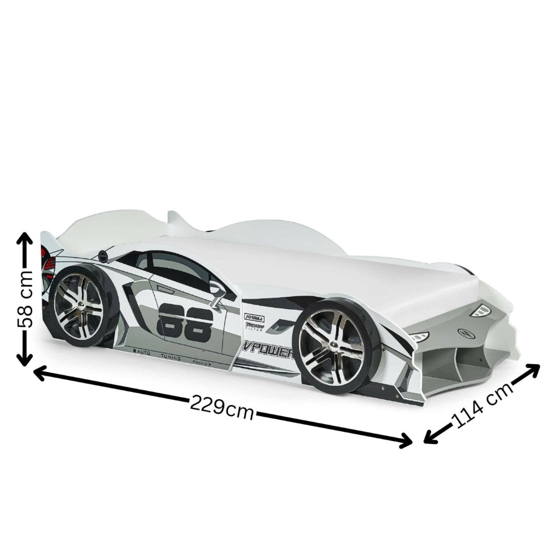 Julian Bowen Storm White and Grey High Gloss 90cm Single Race Car Bed