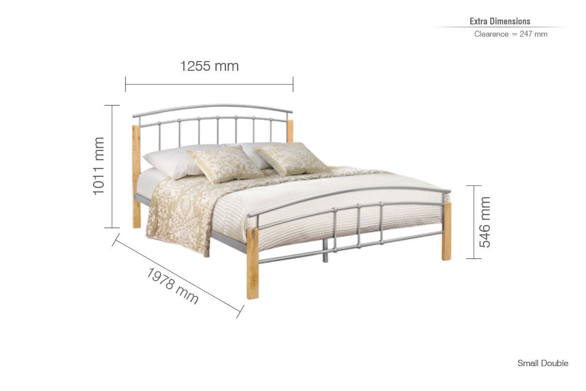 Birlea Tetras 4ft Small Double Beech & Silver Metal Bed Frame
