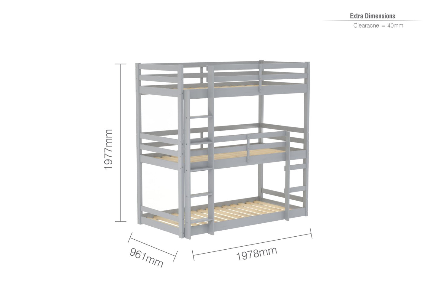 Birlea Tressa 3ft Single Grey Triple Pine Bunk Bed Frame