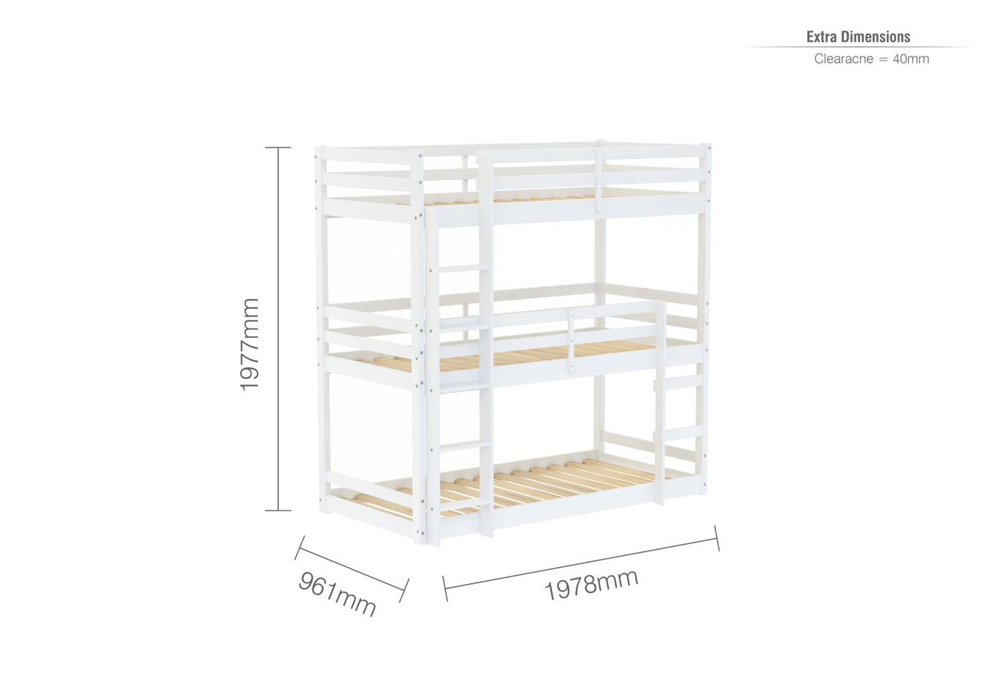 Birlea Tressa 3ft Single White Triple Pine Bunk Bed Frame