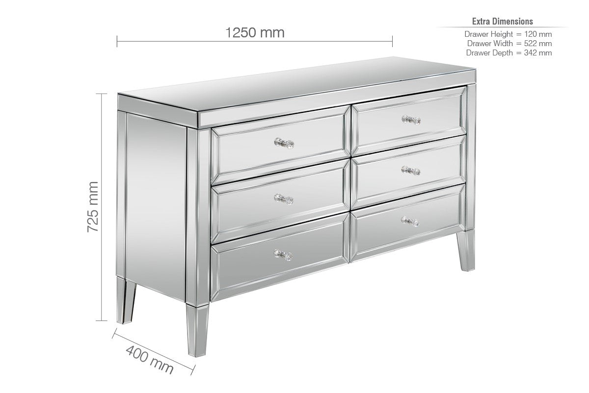 Birlea Valencia Glass 6 Drawer Chest