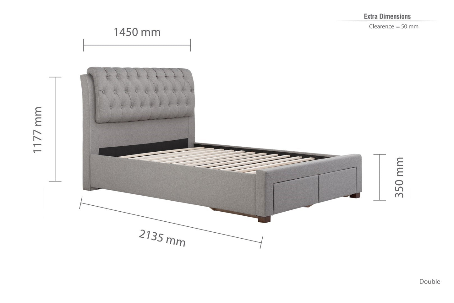 Birlea Valentino 4ft6 Double Grey Fabric Bed Frame