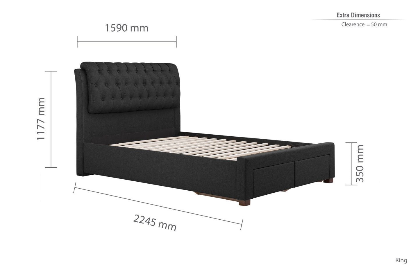 Birlea Valentino 5ft Kingsize Charcoal Fabric Bed Frame