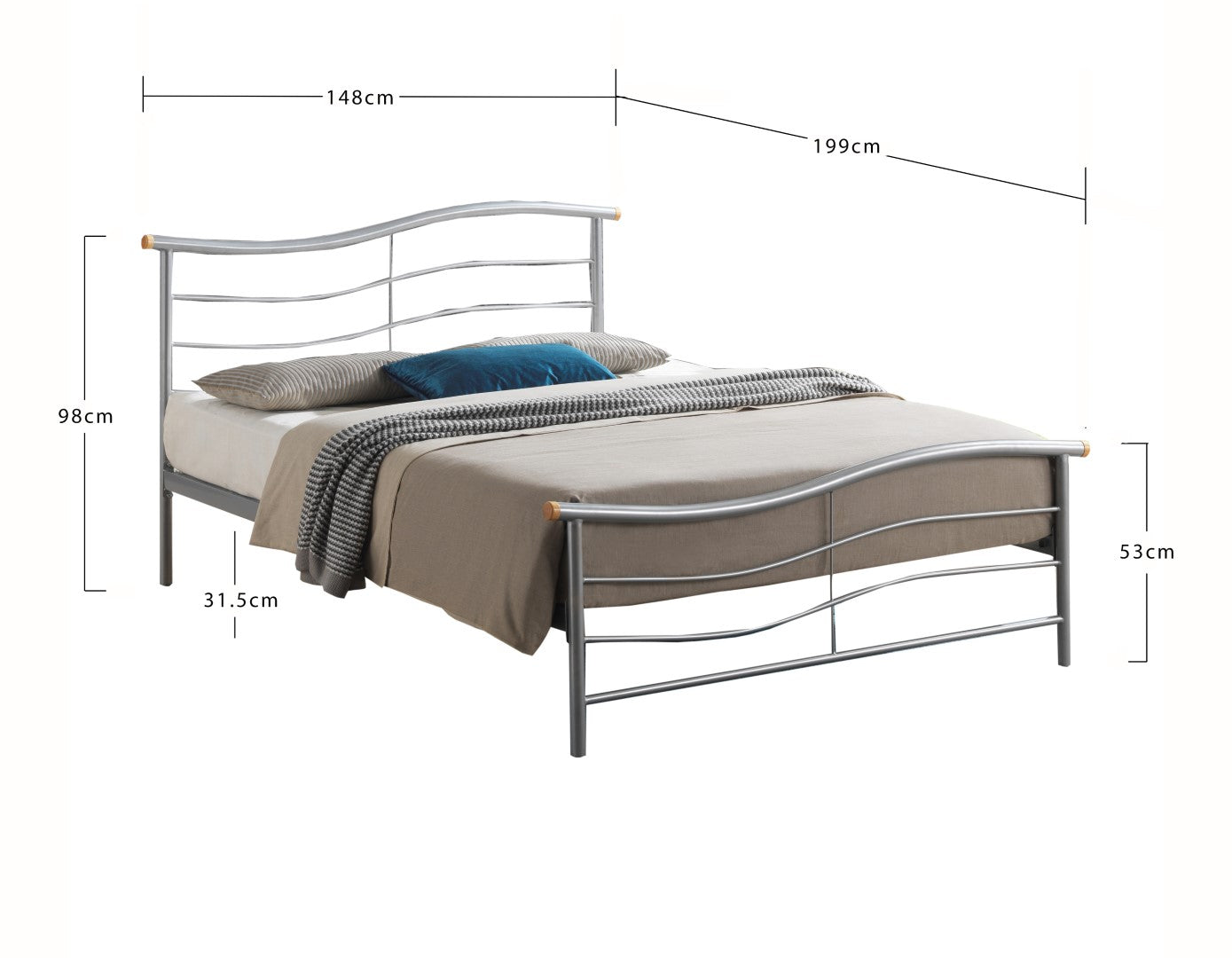 Time Living Waverley 4ft6 Double Silver Metal Bed Frame