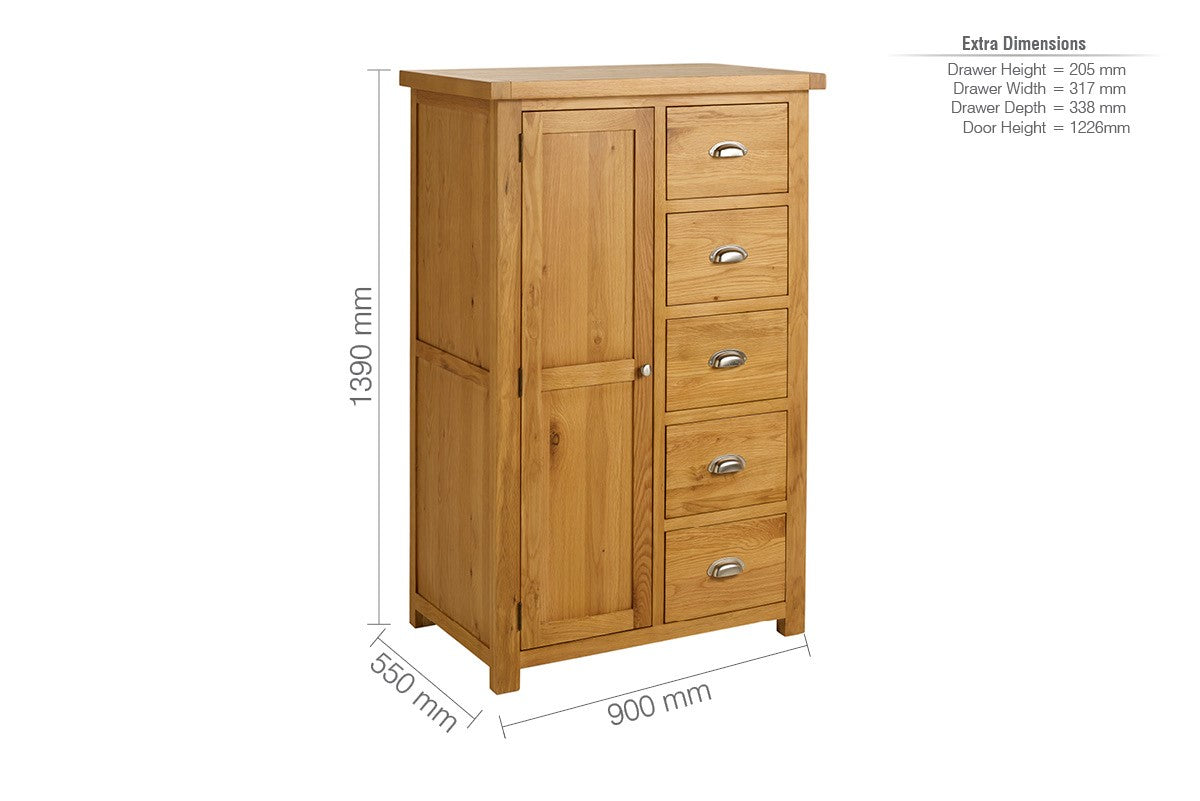 Birlea Woburn Brown 1 Door with 5 Drawer Wardrobe