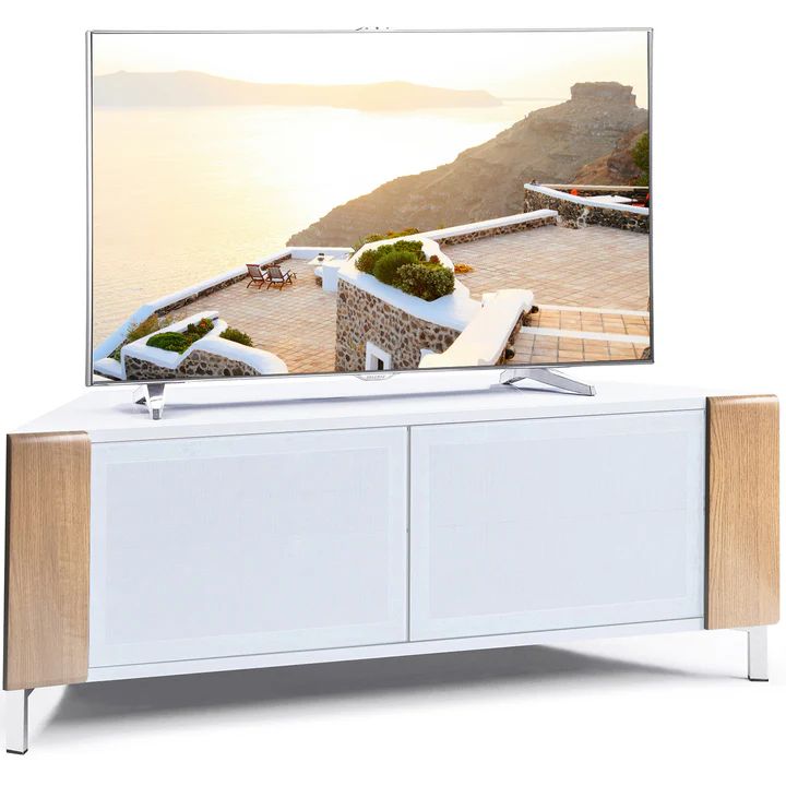 corvus TV stand in white and oak
