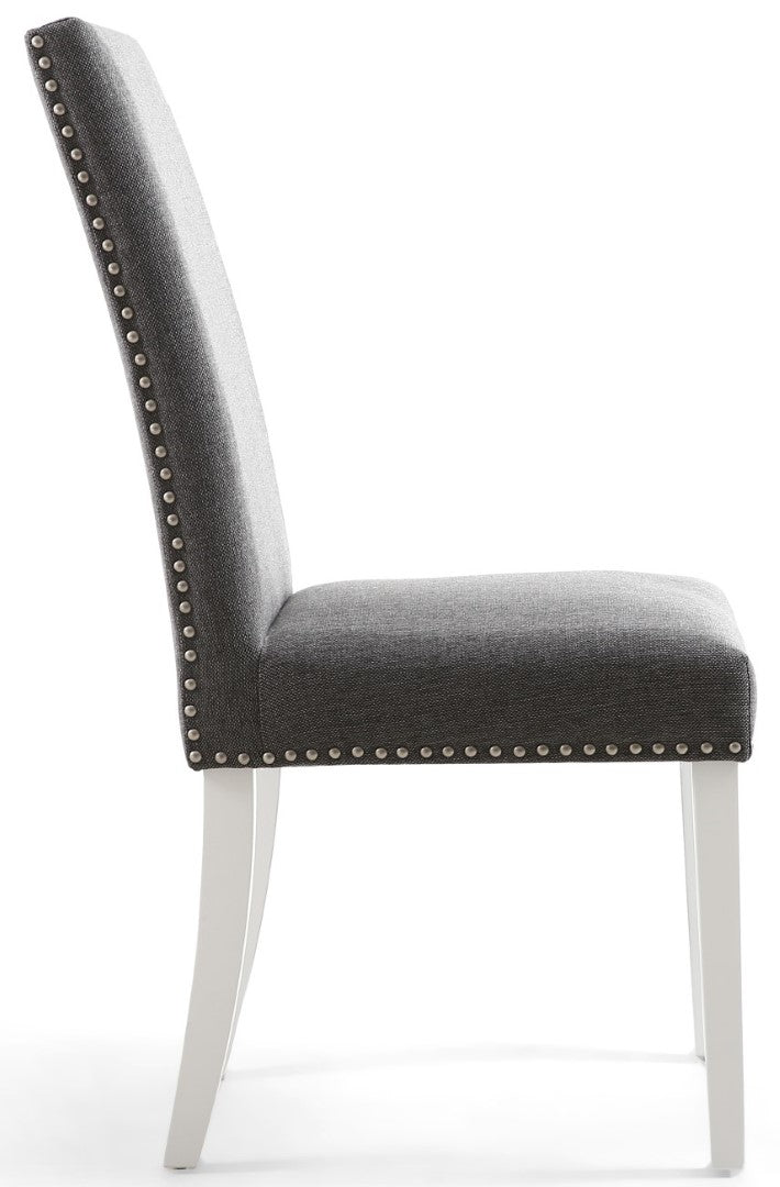 Randall Stud Detail Linen Effect Steel Grey With White Legs by shankar furniture