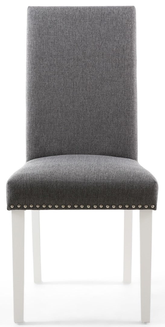 Randall Stud Detail Linen Effect Steel Grey With White Legs by shankar furniture