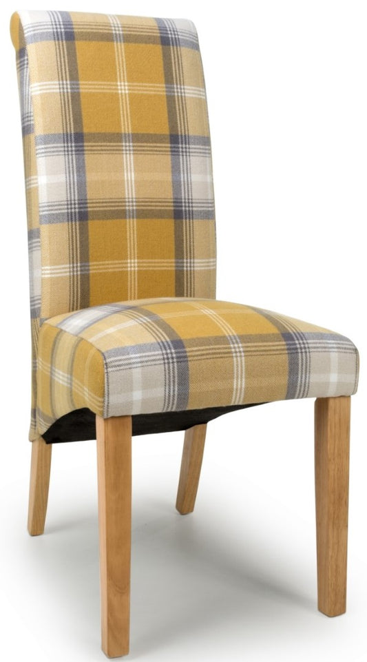 Shankar Karta Scroll Back Check Yellow Dining Chair (Sold in Pairs)