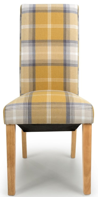 Shankar Karta Scroll Back Check Yellow Dining Chair (Sold in Pairs)