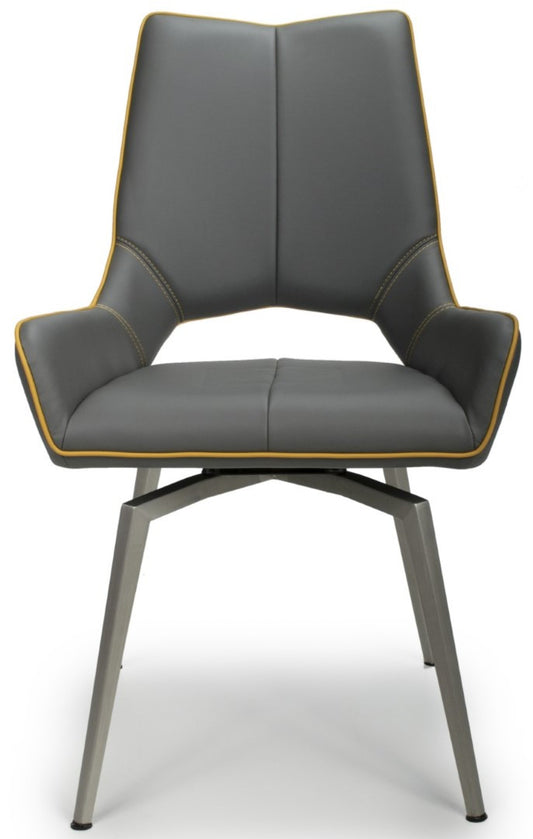 Shankar Mako Swivel Leather Effect Graphite Grey Dining Chair (Sold in Pairs)