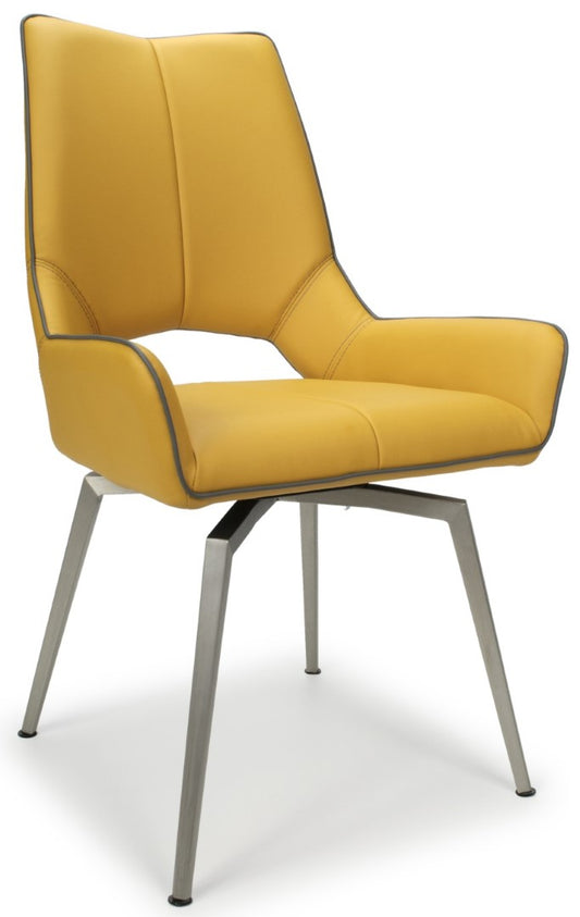 Shankar Mako Swivel Leather Effect Yellow Dining Chair (Sold in Pairs)