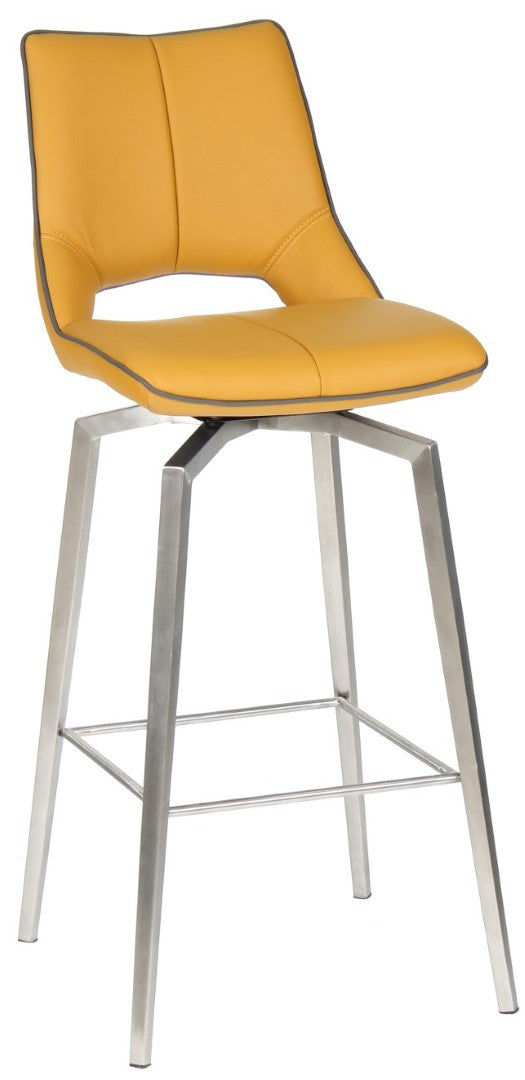 Shankar Mako Swivel Leather Effect Yellow Bar Chair