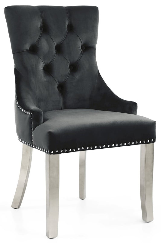 Shankar Chester Brushed Velvet Black Accent Chair In Silver Legs