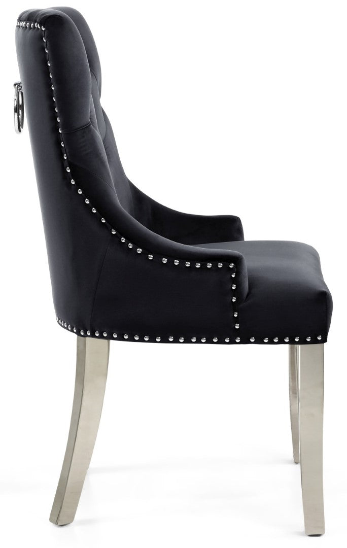 Shankar Chester Brushed Velvet Black Accent Chair In Silver Legs