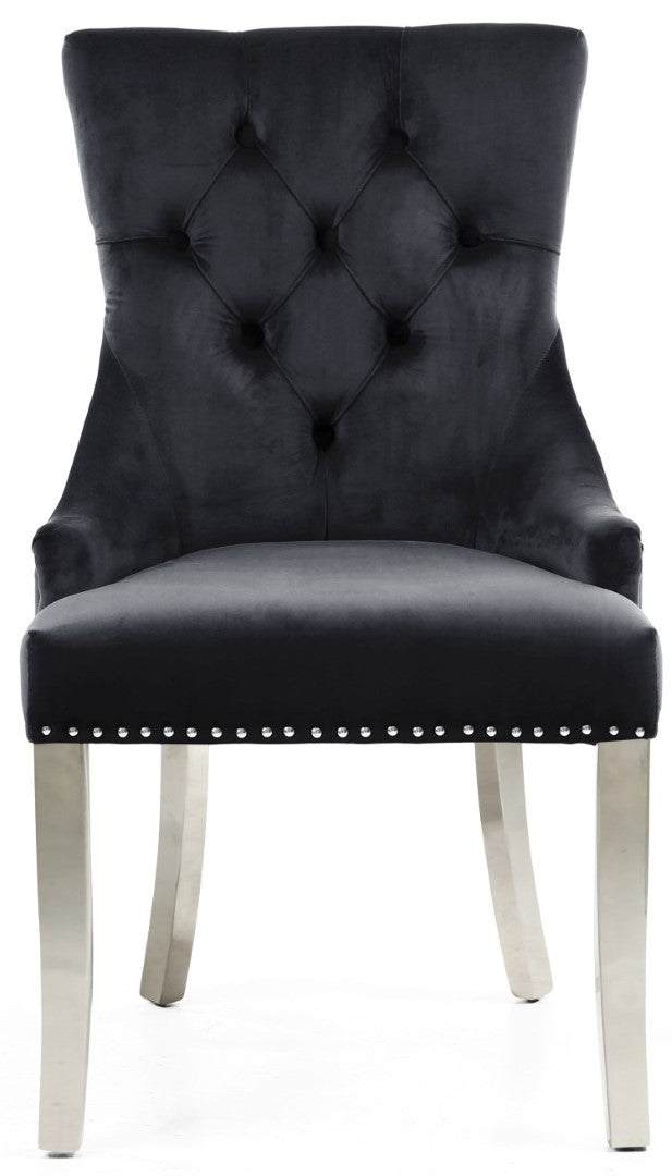 Shankar Chester Brushed Velvet Black Accent Chair In Silver Legs