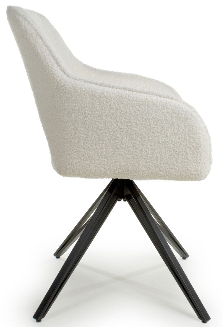 Shankar Lincoln Swivel Boucle White Dining Chair  (Sold in Pairs)