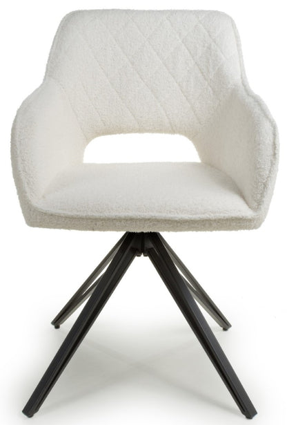 Shankar Lincoln Swivel Boucle White Dining Chair  (Sold in Pairs)
