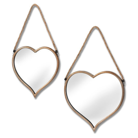Hill Interiors Set Of Two Heart Mirrors With Rope Detail