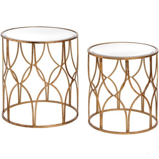 Hill Interiors Set Of Two Lattice Detail Gold Side Tables