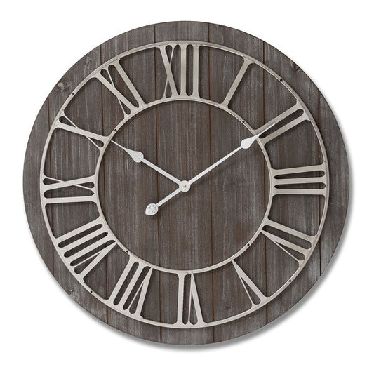 Hill Interiors Wooden Clock With Contrasting Nickel Detail