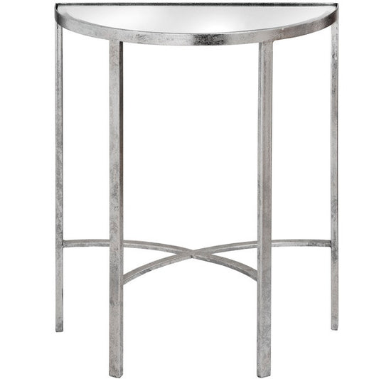 Hill Interiors Mirrored Silver Half Moon Table With Cross Detail