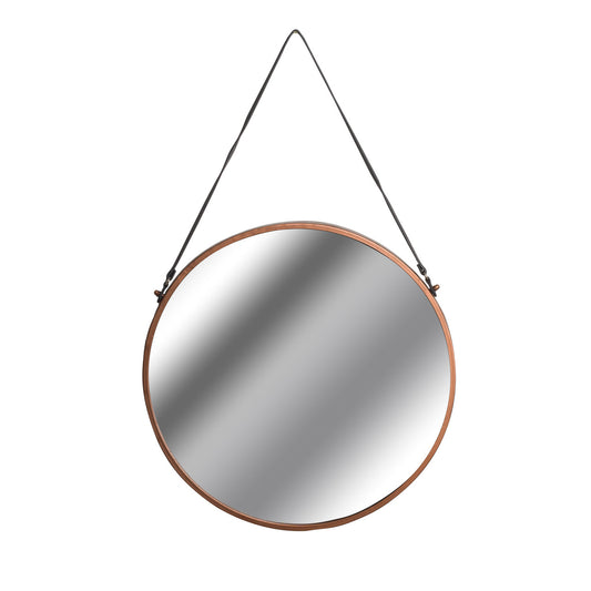 Hill Interiors Copper Rimmed Round Hanging Wall Mirror With Black Strap