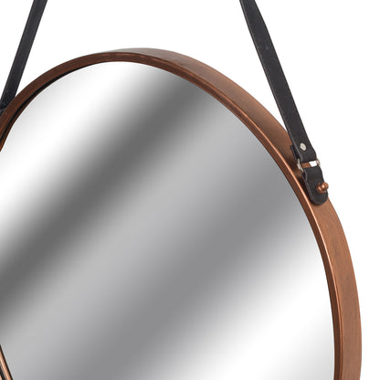 Hill Interiors Copper Rimmed Round Hanging Wall Mirror With Black Strap