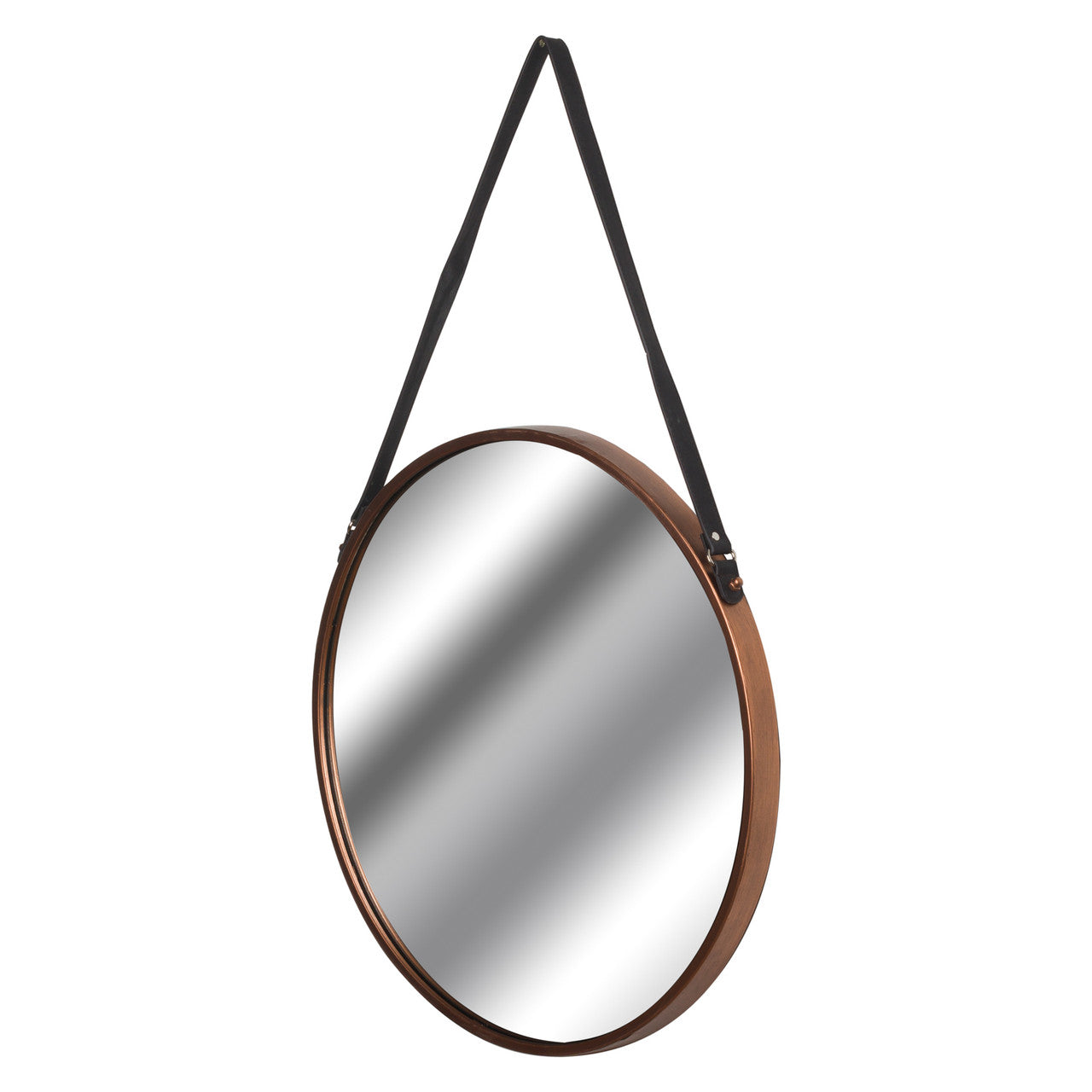 Hill Interiors Copper Rimmed Round Hanging Wall Mirror With Black Strap