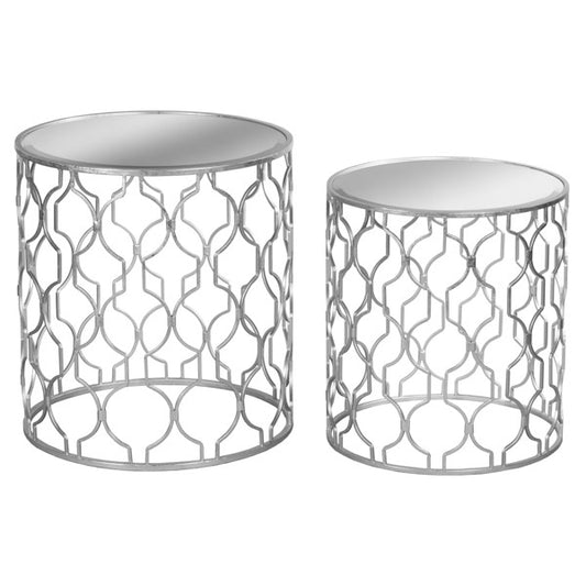 Hill Interiors Set Of Two Arabesque Silver Foil Mirrored Side Tables