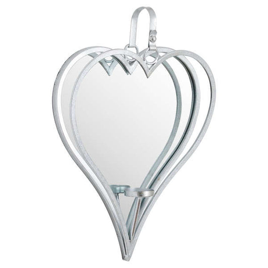 Hill Interiors Large Silver Mirrored Heart Candle Holder