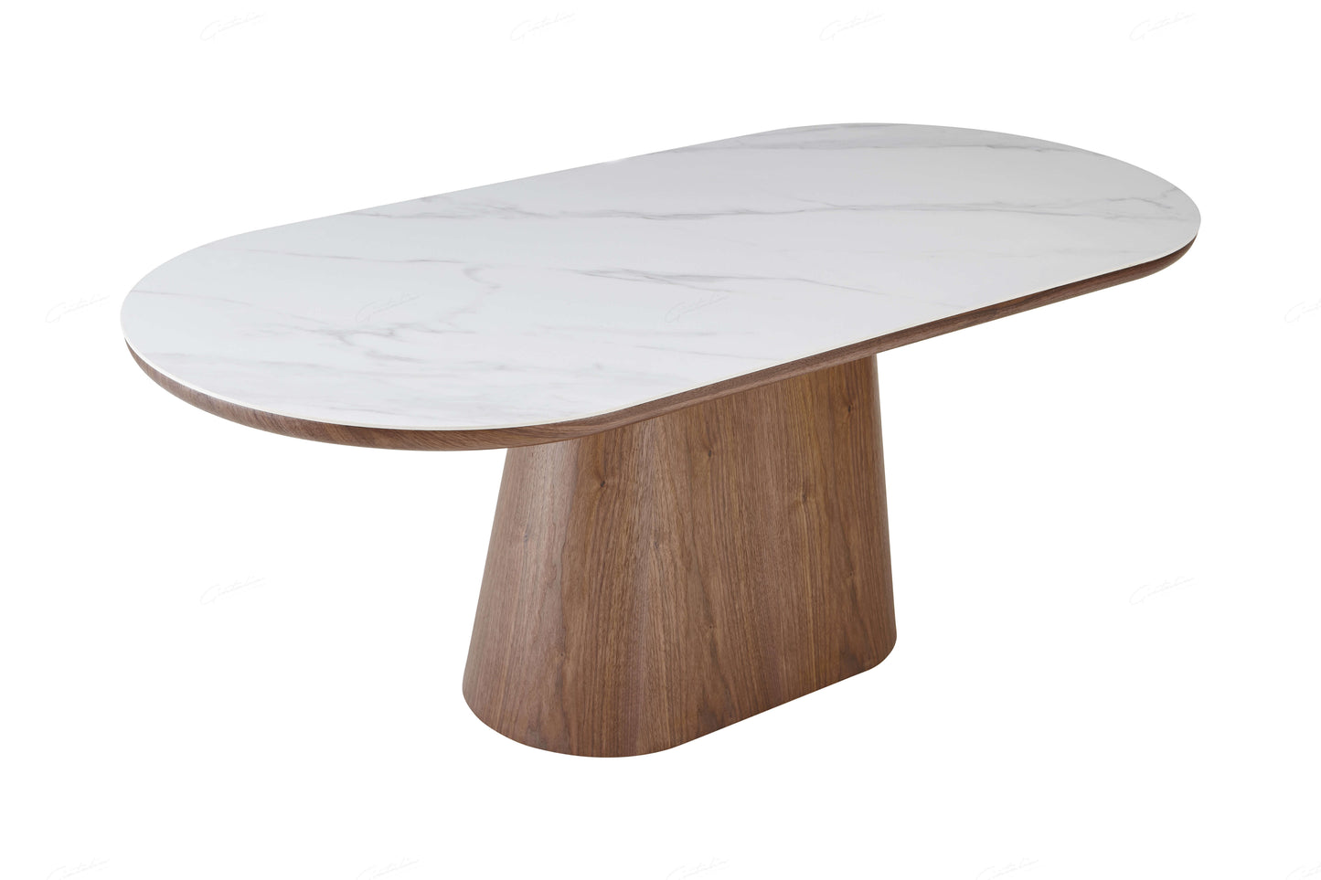 Giatalia Bianca 200cm Oval Walnut & White Ceramic Sintered Stone Dining Table. Free uk delivery