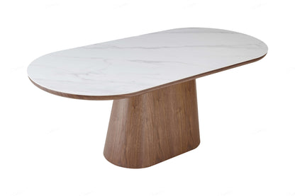 Giatalia Bianca 200cm Oval Walnut & White Ceramic Sintered Stone Dining Table. Free uk delivery