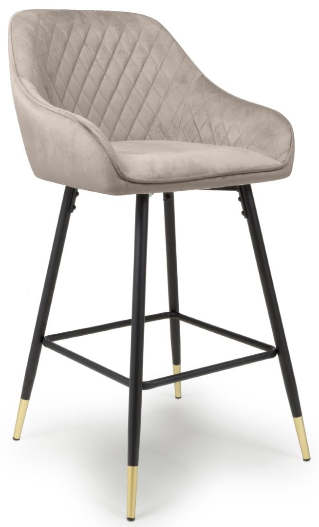 Shankar Savanna Brushed Velvet Mink Bar Stool with Black Metal Legs (Sold In Pairs)