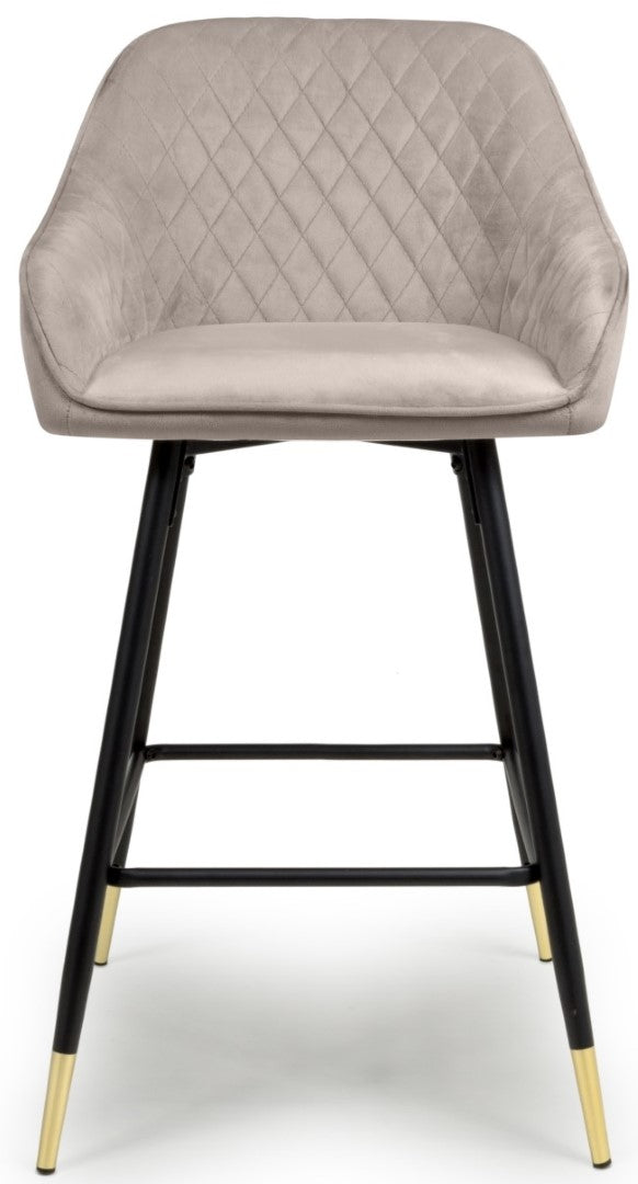 Shankar Savanna Brushed Velvet Mink Bar Stool with Black Metal Legs (Sold In Pairs)