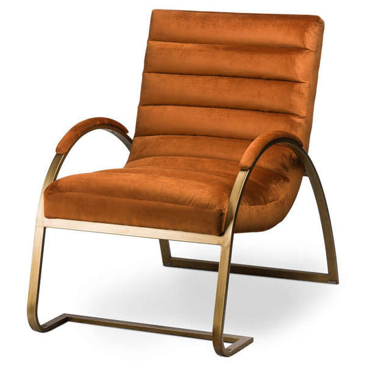 Hill Interiors Burnt Orange And Brass Ribbed Ark Chair