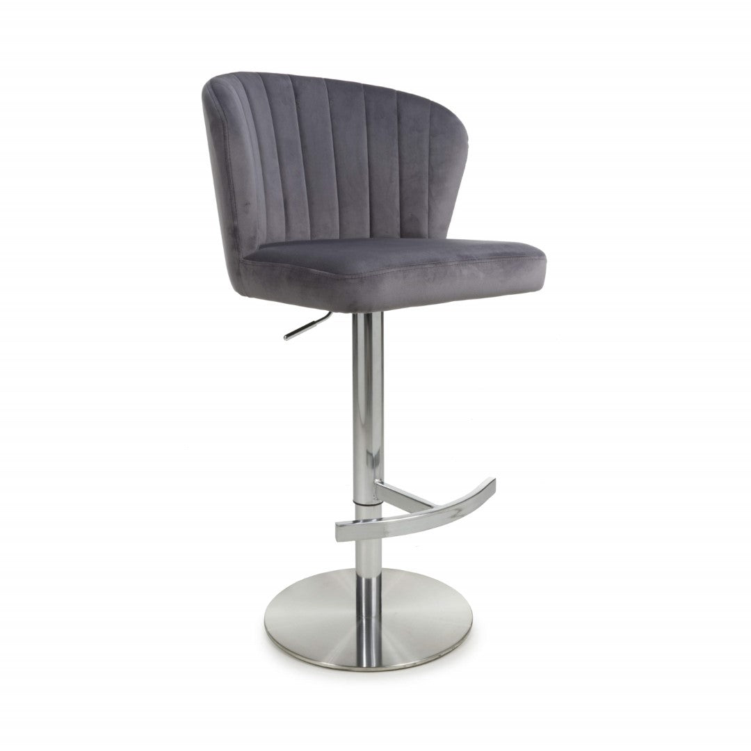 Shankar Sigma Brushed Velvet Grey Bar Stool