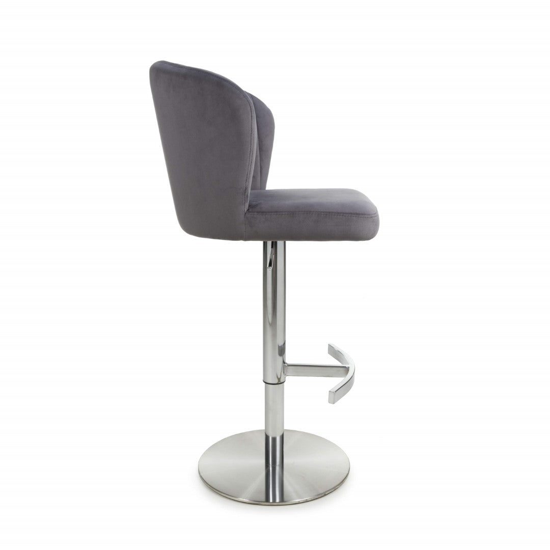 Shankar Sigma Brushed Velvet Grey Bar Stool