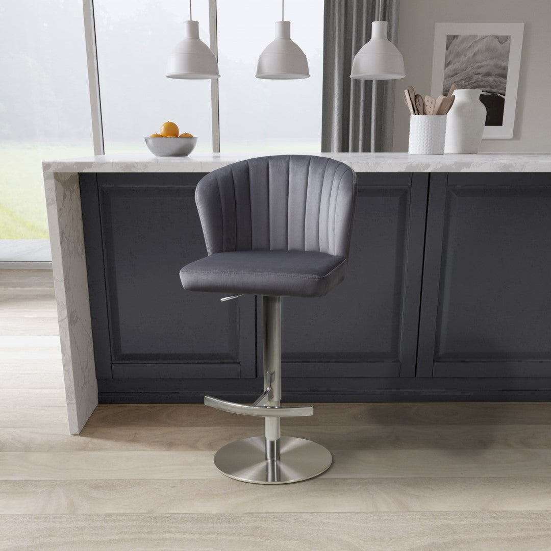 Shankar Sigma Brushed Velvet Grey Bar Stool