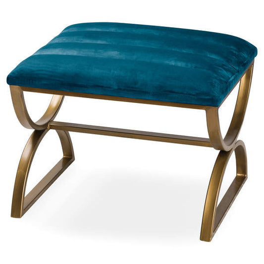 Hill Interiors Navy And Brass Ribbed Footstool