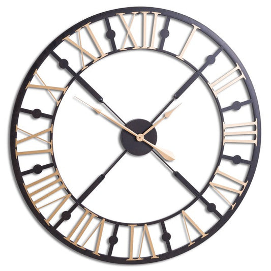 Hill Interiors Black And Gold Skeleton Clock