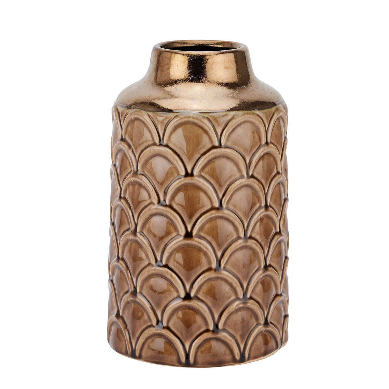 Seville Collection Small Caramel Scalloped  ceramic Vase